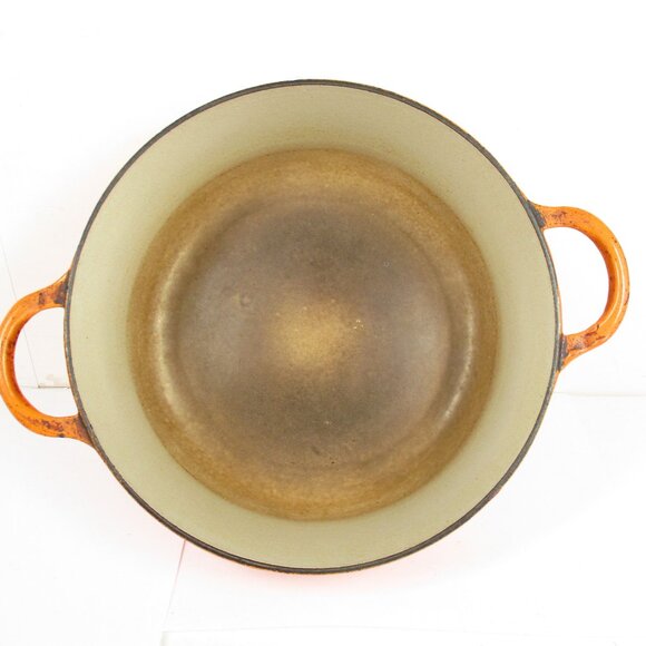VTG Le Creuset France “E” 4.5 Qt Ribbed Flame Orange Enameled Dutch Oven Pot Lid - Picture 5 of 11